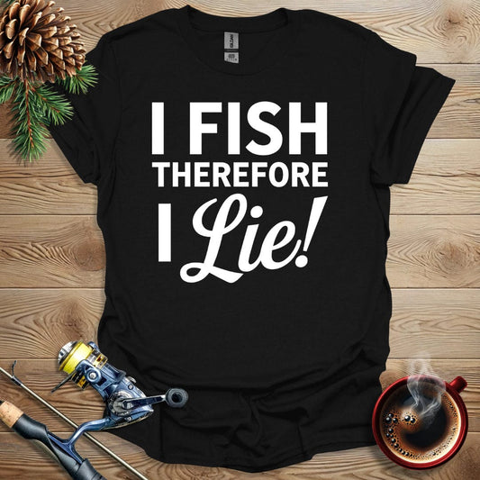 Printify T-Shirt I Fish Therefore I Lie B&W T-Shirt
