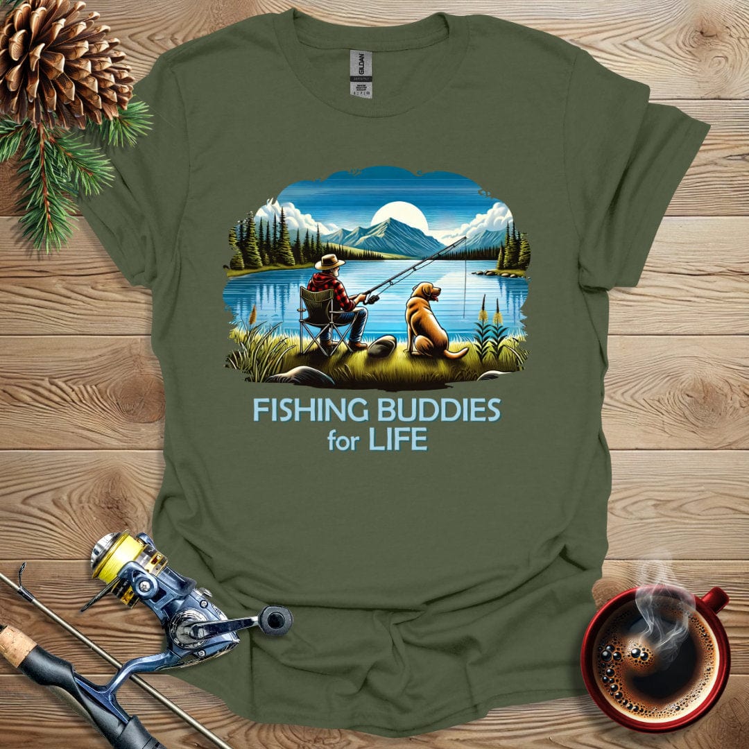 Printify T-Shirt Military Green / S Fishing Buddies For Life T-Shirt