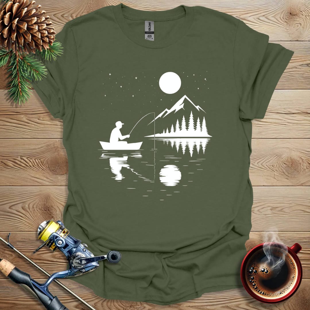 Printify T-Shirt Military Green / S Moonlight Fishing T-Shirt