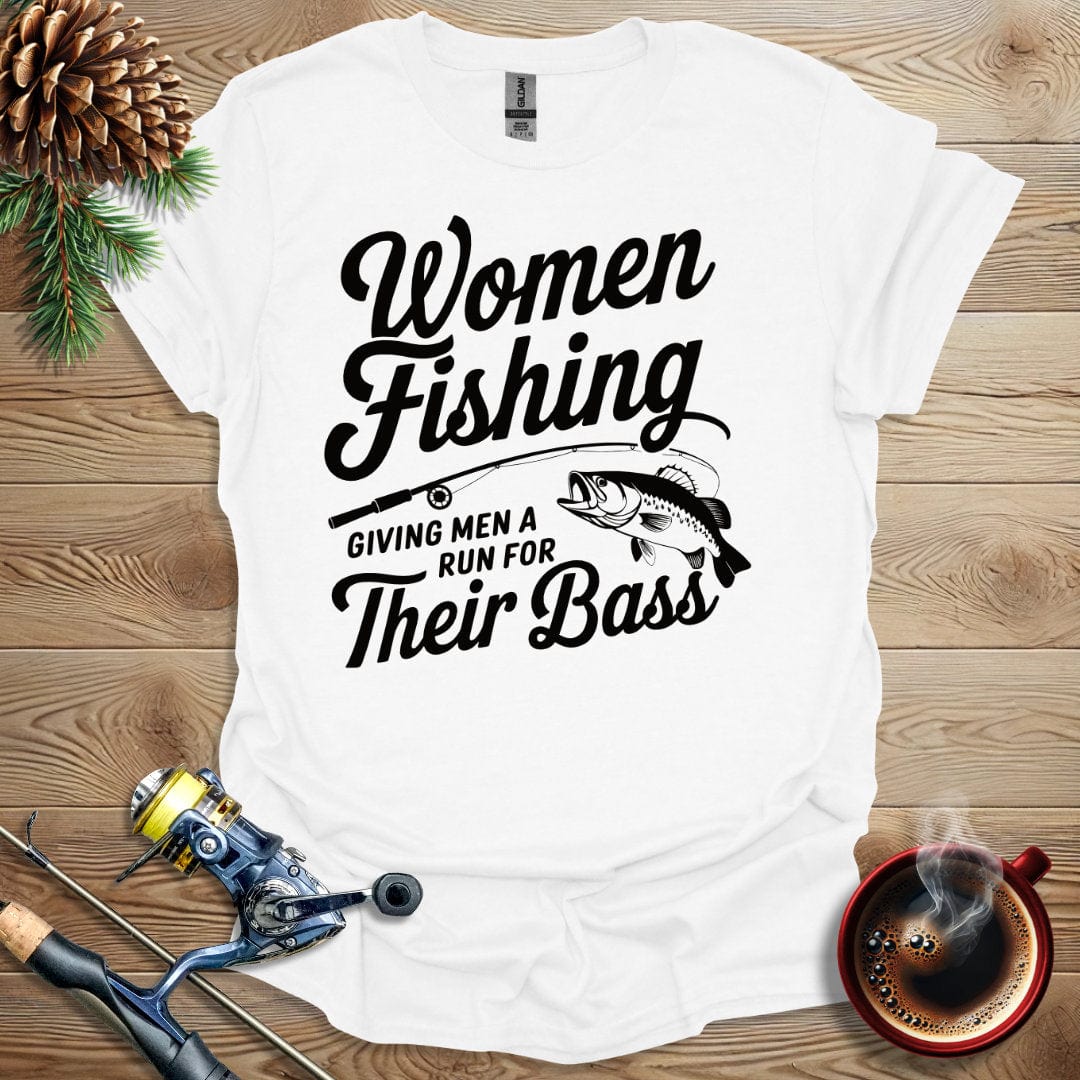 Printify T-Shirt Women Fishing  - Giving Men a Run for Their Bass T-Shirt