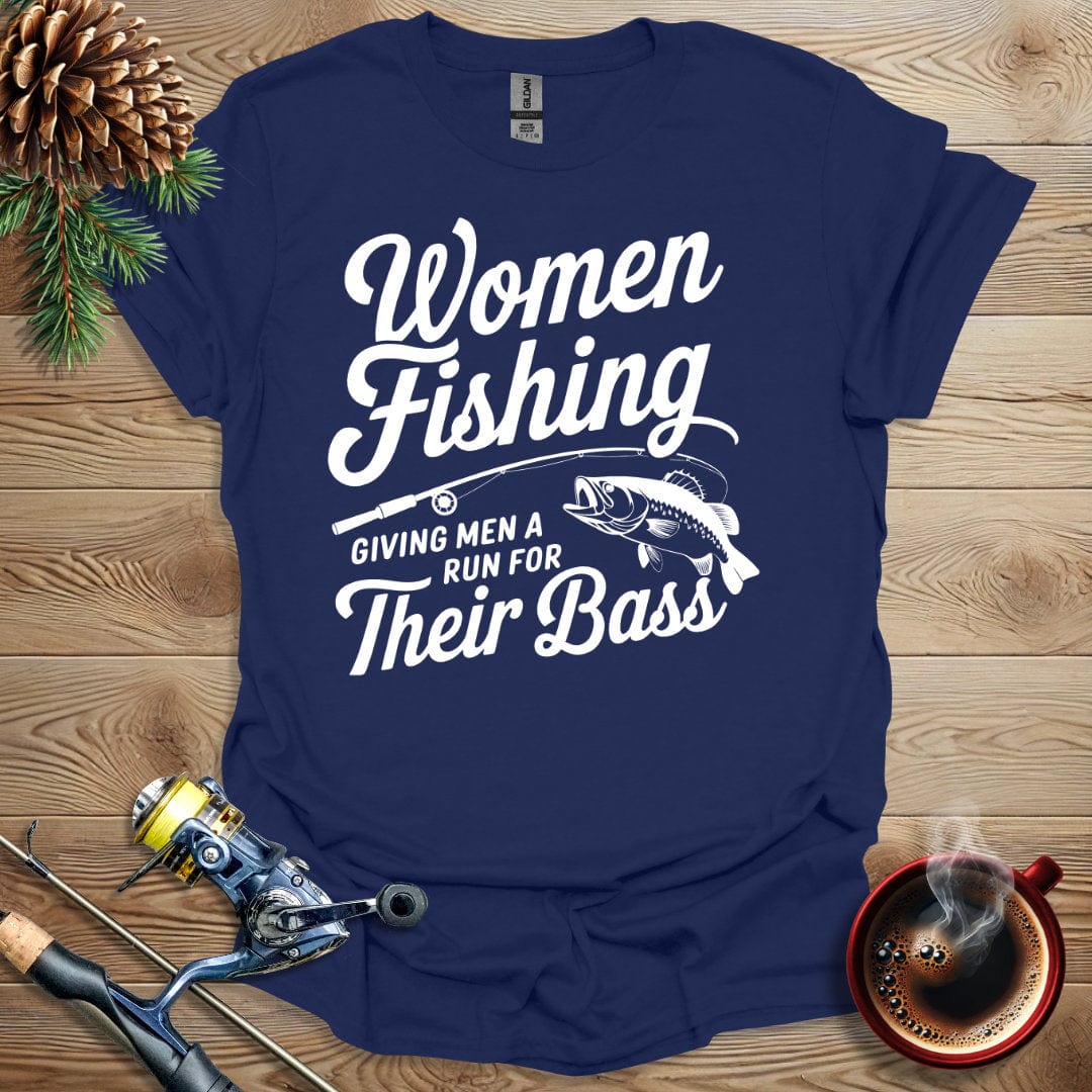 Printify T-Shirt Women Fishing  - Giving Men a Run for Their Bass T-Shirt