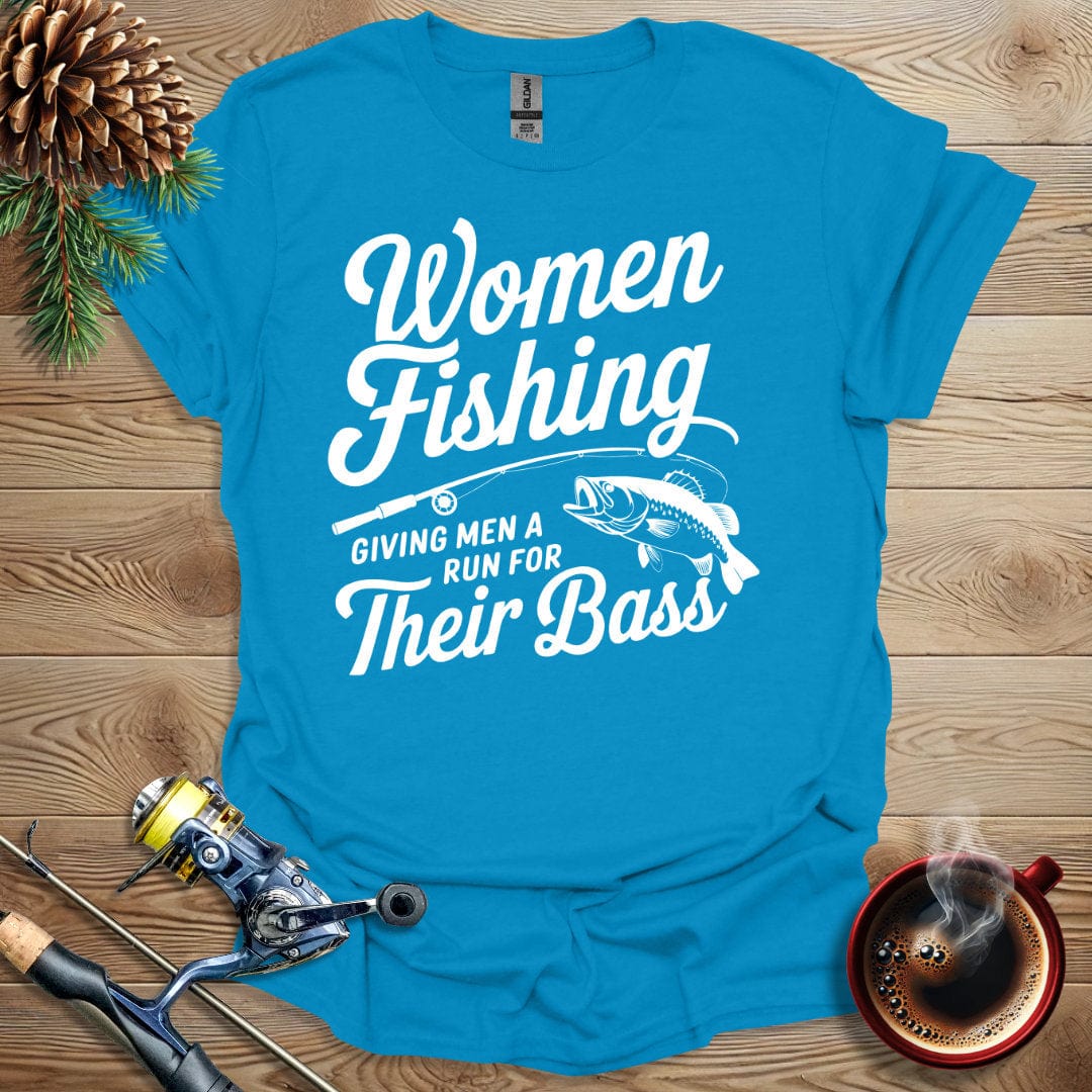 Printify T-Shirt Women Fishing  - Giving Men a Run for Their Bass T-Shirt