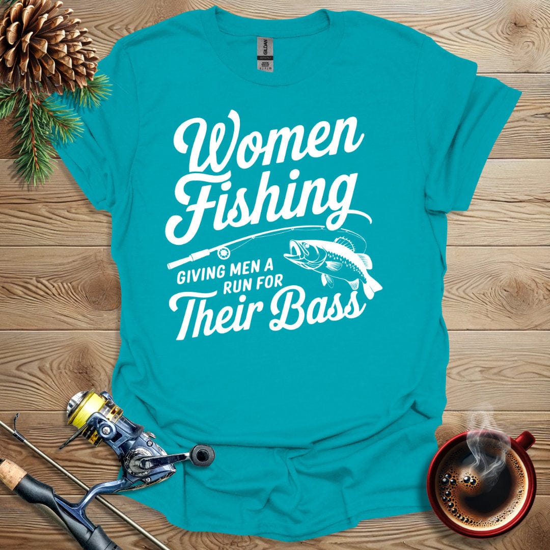 Printify T-Shirt Women Fishing  - Giving Men a Run for Their Bass T-Shirt