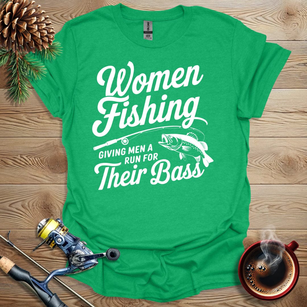 Printify T-Shirt Women Fishing  - Giving Men a Run for Their Bass T-Shirt